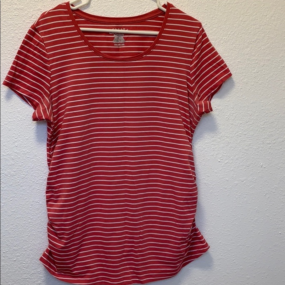 Pink and white striped Maternity T-shirt